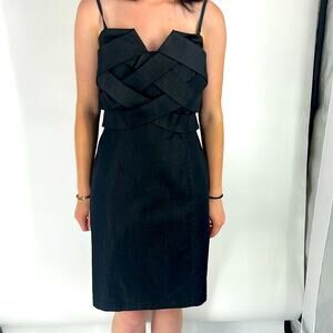 Adrienne Vittadini 6 Black Sheath Midi Dress V-Neck Sleeveless